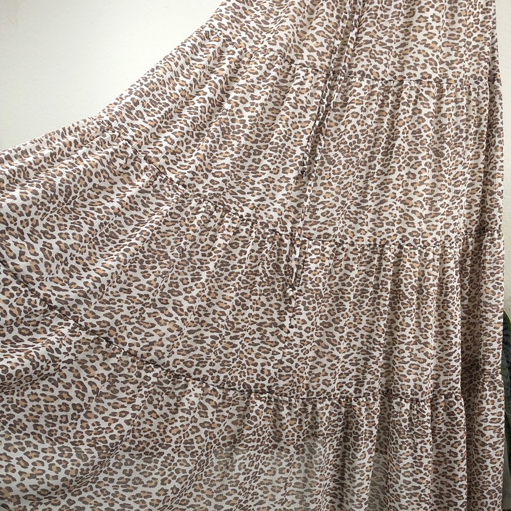 Aerie Beige Animal Print Tiered Skirt Large